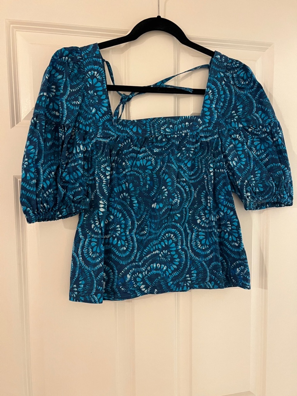 Marie Oliver Teal Blue Printed Square-Neck Top